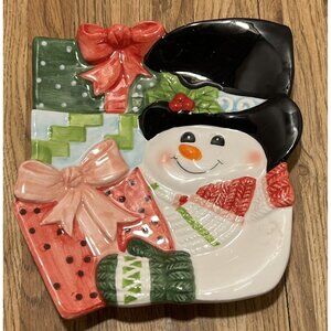 Fitz & Floyd Flurry Folk Snack Plate Christmas Holiday Winter Collectible